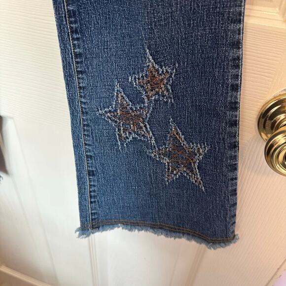 Bubblegum USA Y2K Wide Leg Flare Low Rise Frayed Jeans Size 7/8 Embroidered - Picture 7 of 10